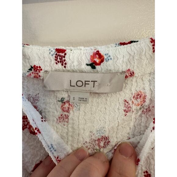Loft Floral Puff Long Sleeve Square Neck Smocked Cuffs Romantic Blouse Small - Picture 5 of 6